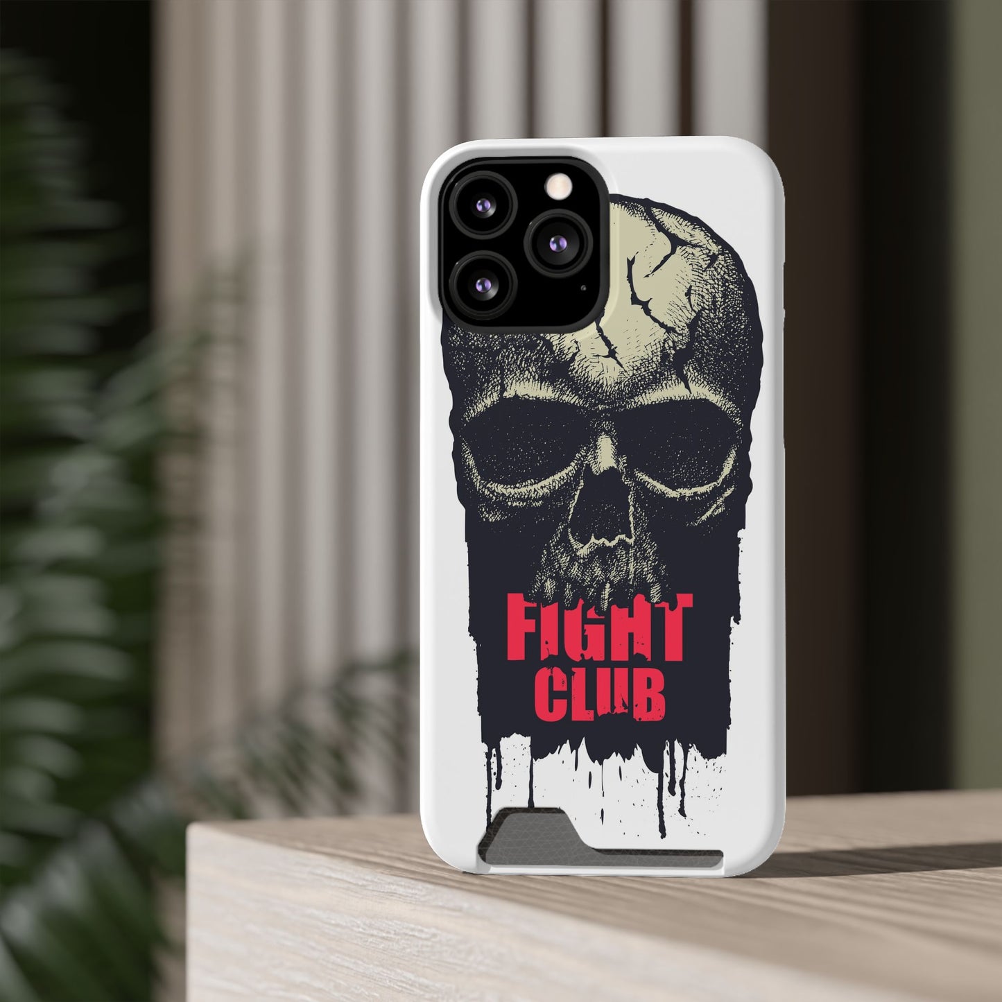 Fight Club Skull Phone Case with Card Holder — Bold Gothic Skull Design